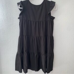 Women’s Black Ruffle Shoulder Round Neck Tiered Flowy Dress Size Small